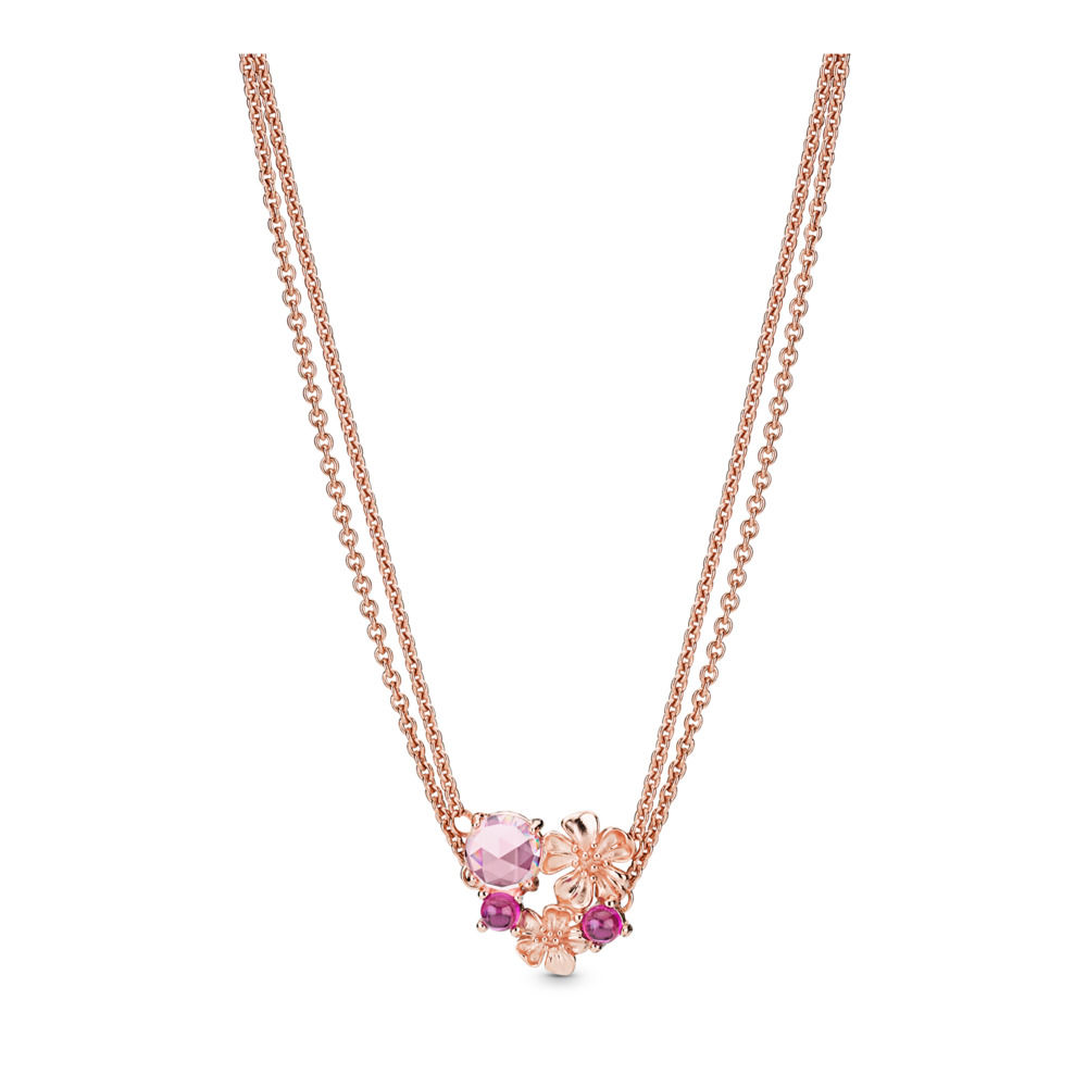 パンドラ Pink Peach Blossom Flower Double Chain ネックレス