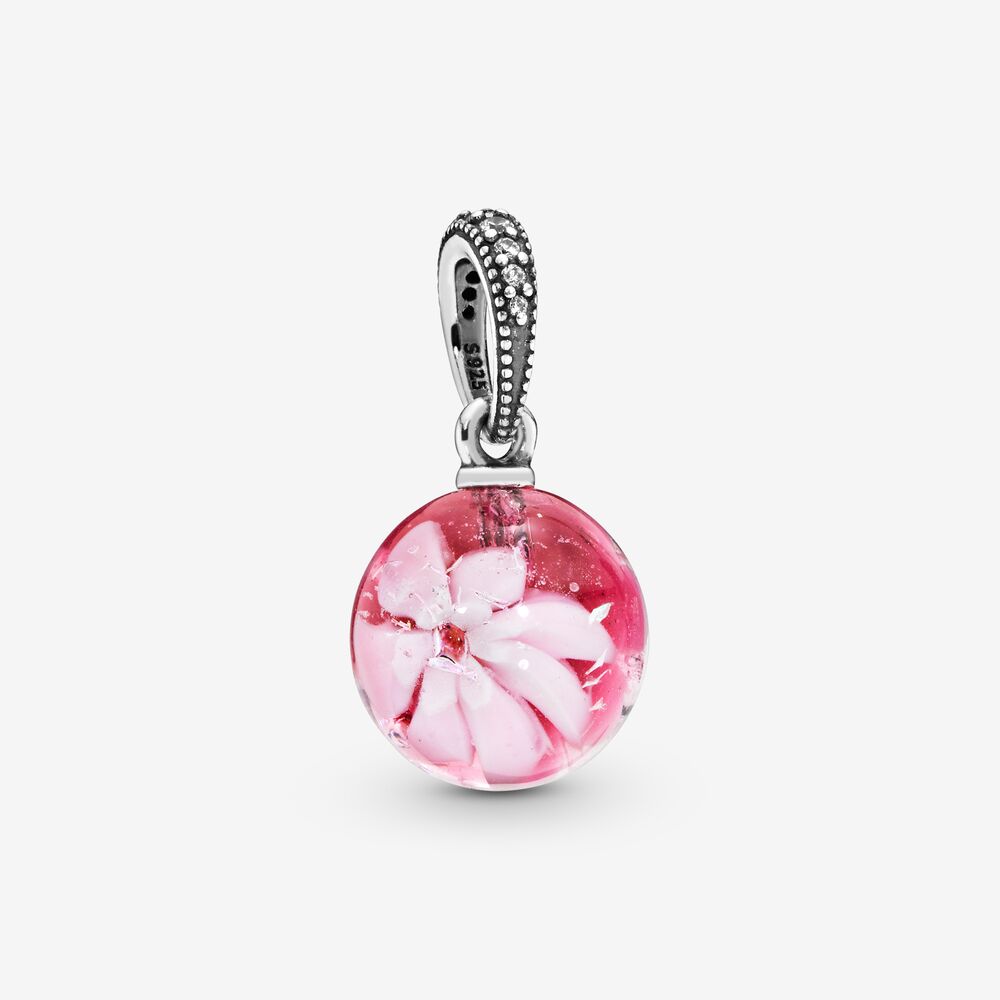 パンドラ pink peach blossom flower murano glass ダングルチャーム 798082cz