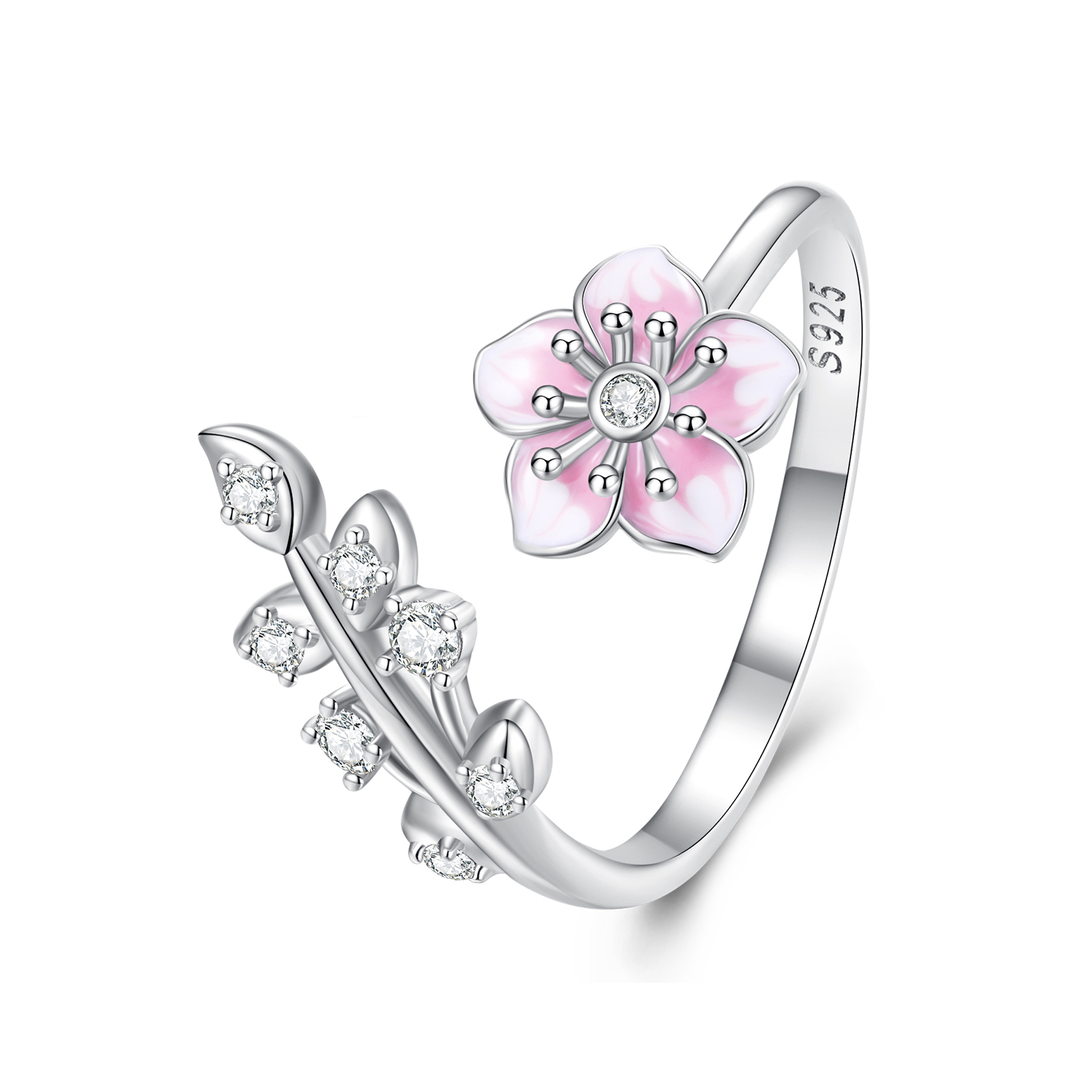 pandoraスタイルの桜の花がデザインされたオープンリング bsr438