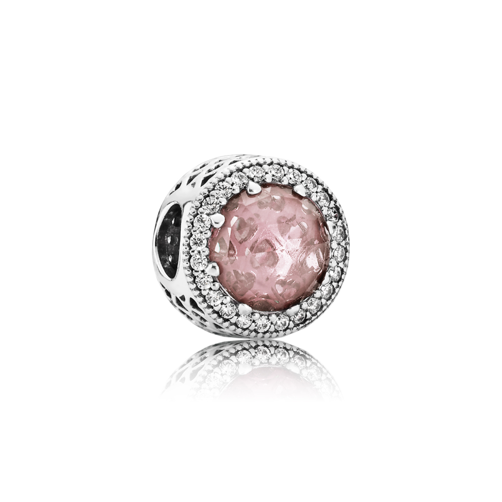 パンドラ abstract silver charm with blush pink crystal and clear cubic zirconia