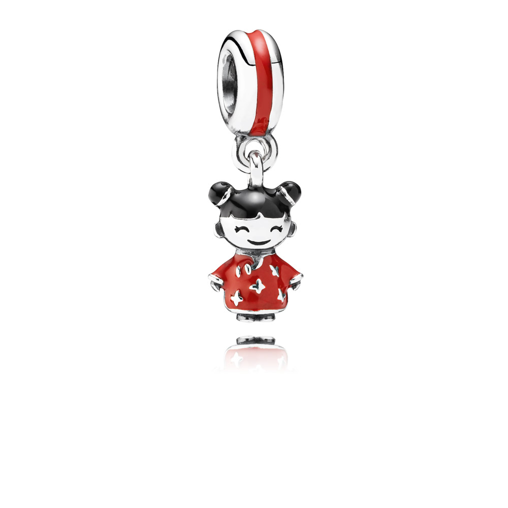 パンドラ chinese doll silver dangle with red and black enamel