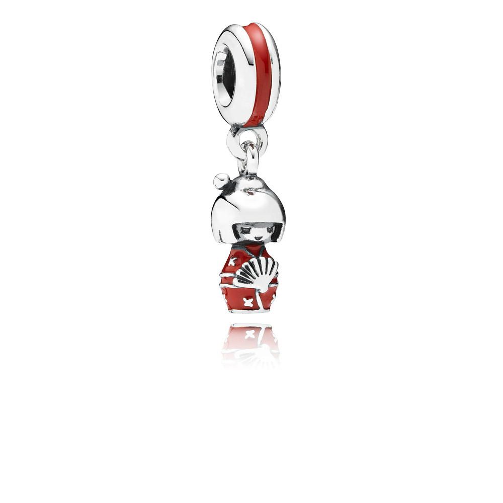 パンドラ japanese doll silver dangle with red enamel