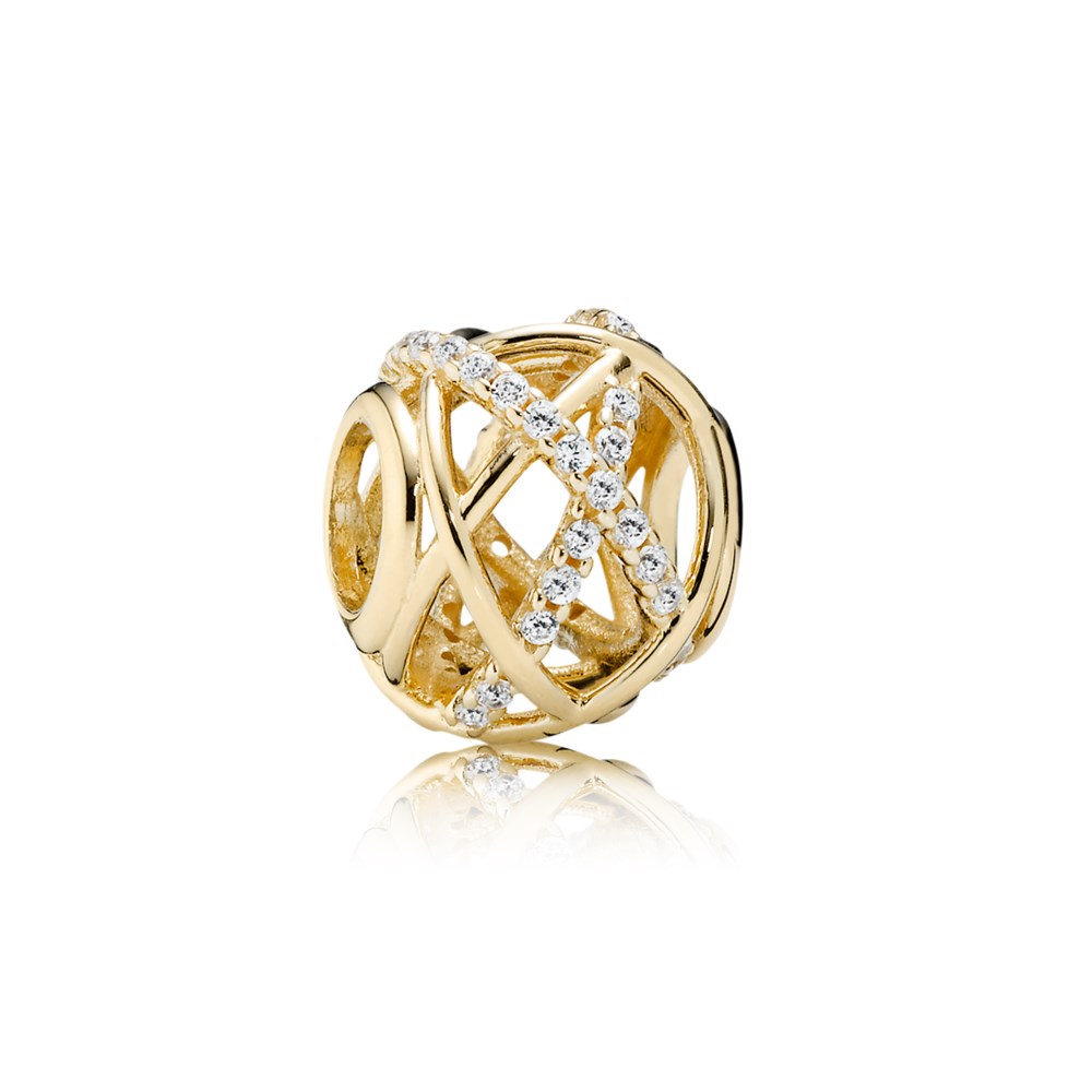 パンドラ openwork abstract gold charm with cubic zirconia