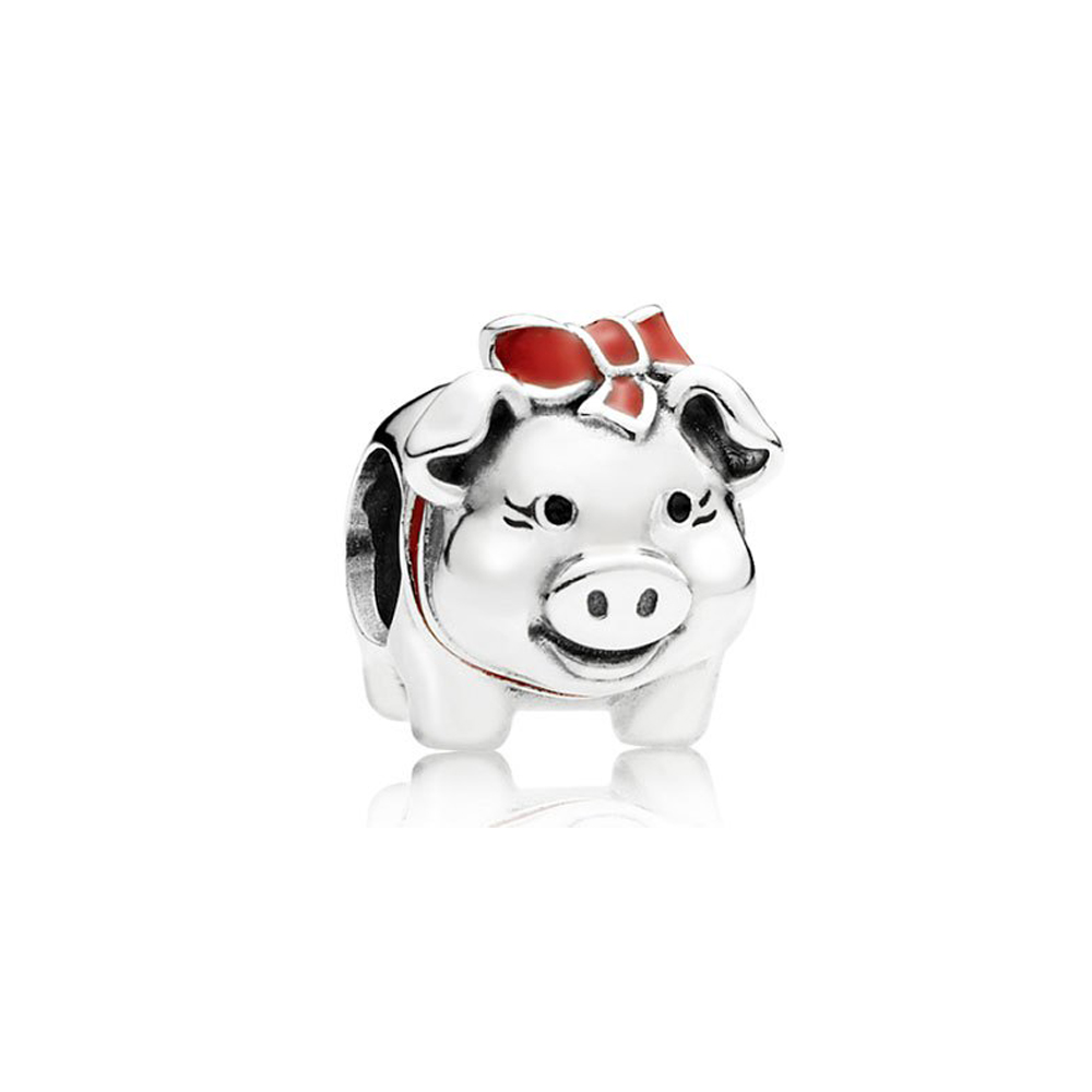 パンドラ piggy bank silver charm with black and red enamel