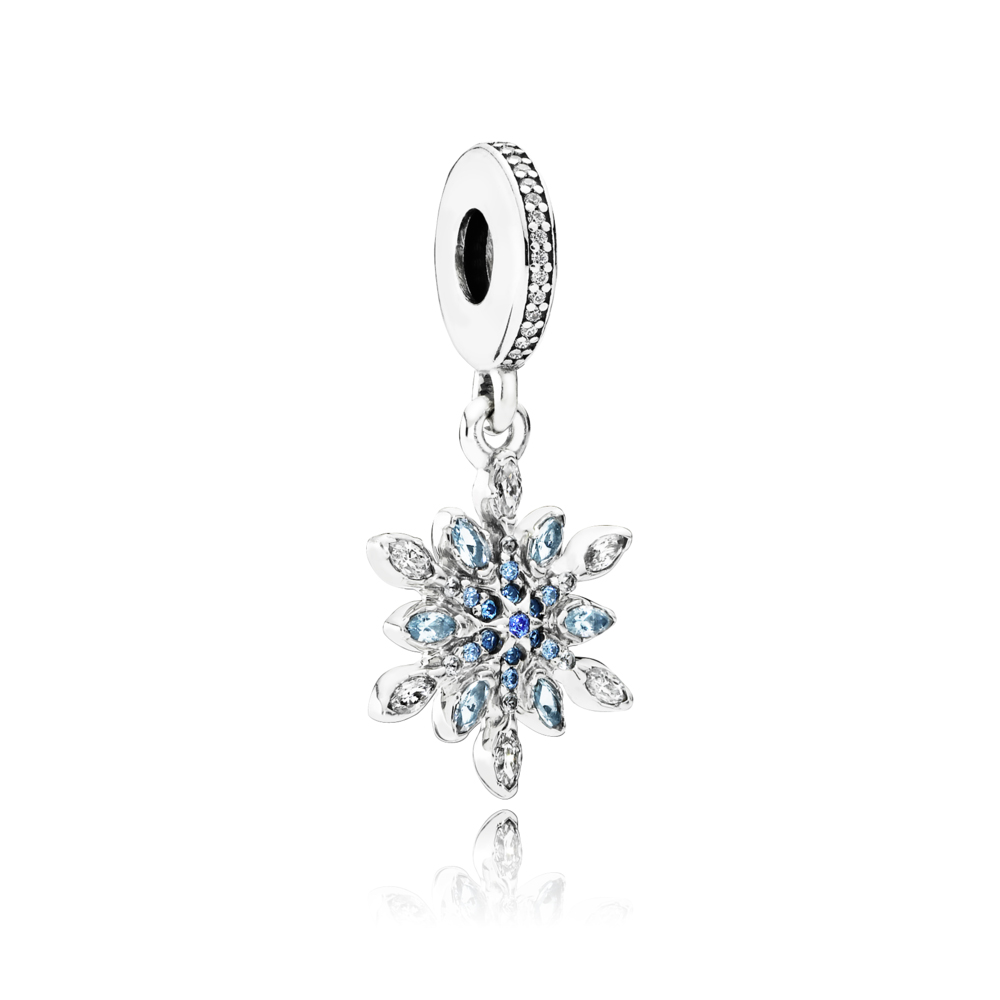 パンドラ snowflake silver dangle with clear cubic zirconia and mixed blue shades of crystal and cubic zirconia